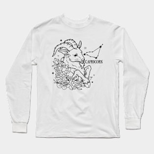 Capricorn Zodiac Sign Floral Long Sleeve T-Shirt